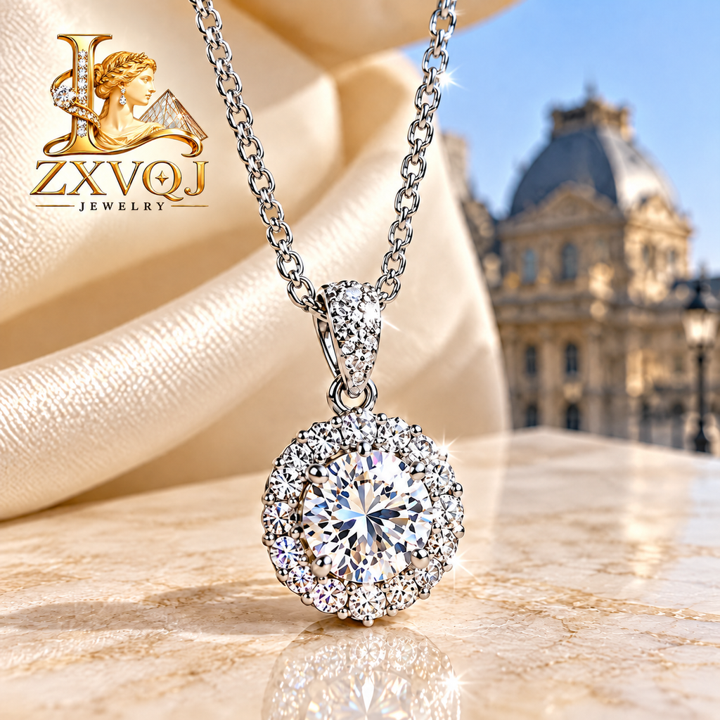 Round Radiance Halo Pendant Necklace — styled view