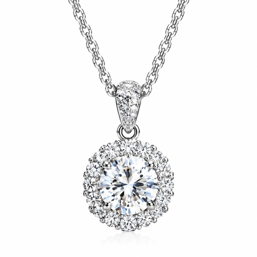 Round Radiance Halo Pendant Necklace — product view