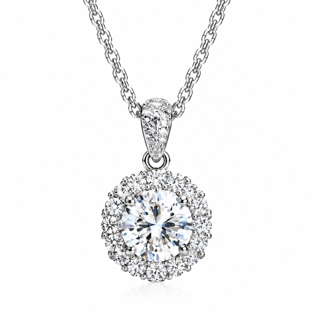 Round Radiance Halo Pendant Necklace — product view
