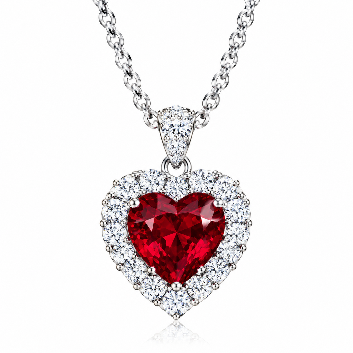 Ruby-Red Heart Halo Pendant Necklace — product view