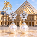 Crystal Blossom Pearl-Look Drop Earrings — styled view