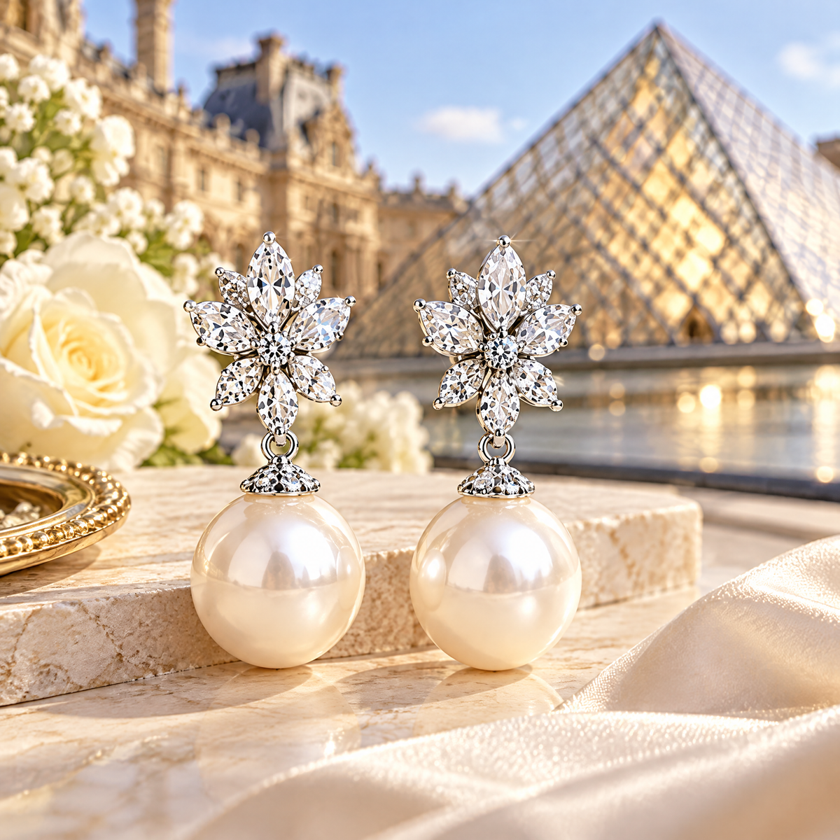 Crystal Blossom Pearl-Look Drop Earrings — styling inspiration