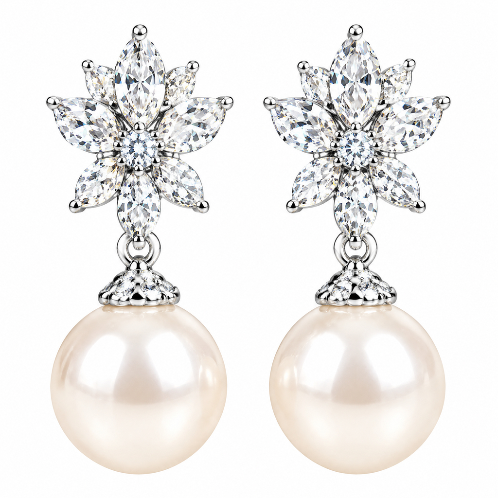 Crystal Blossom Pearl-Look Drop Earrings — product view