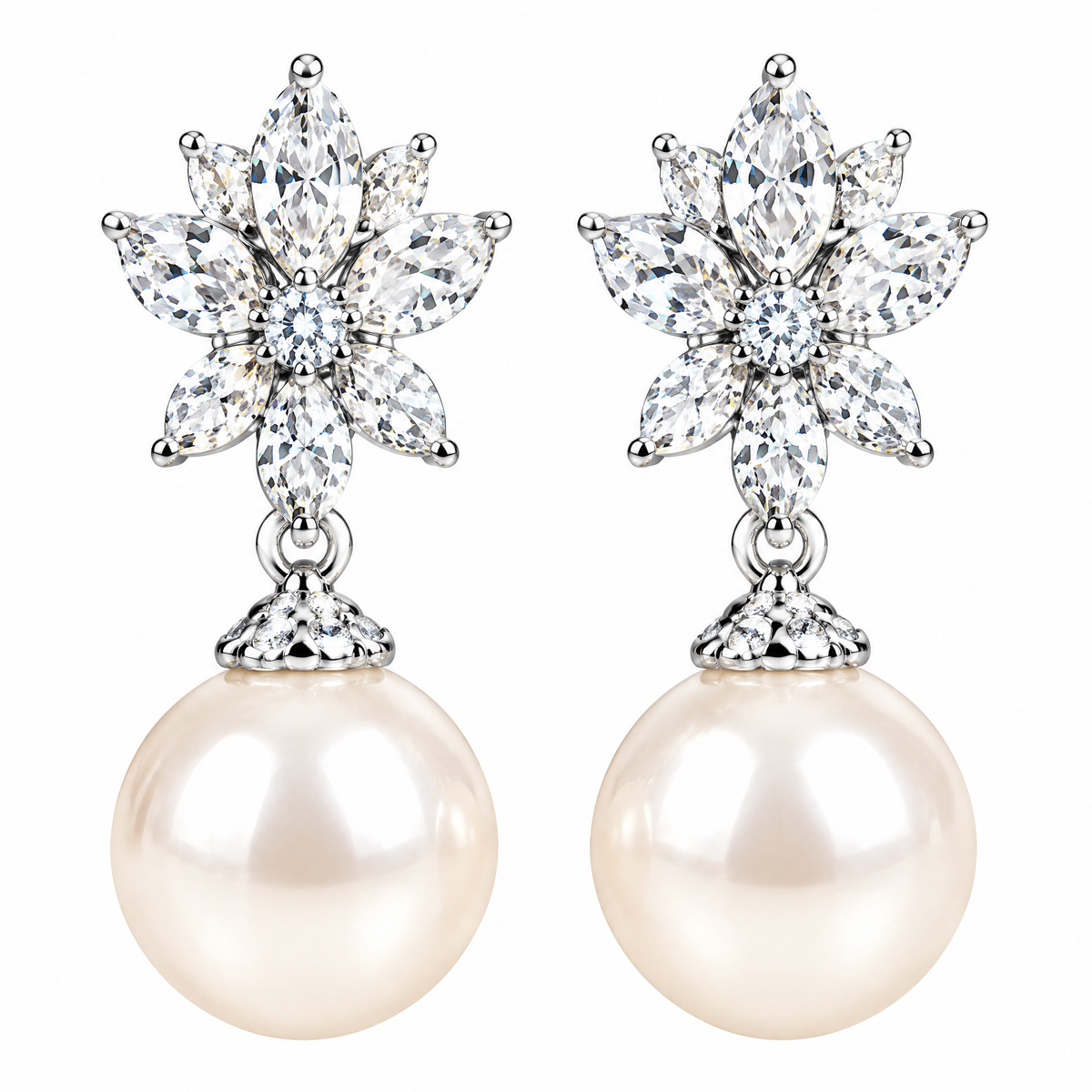 Crystal Blossom Pearl-Look Drop Earrings — product view