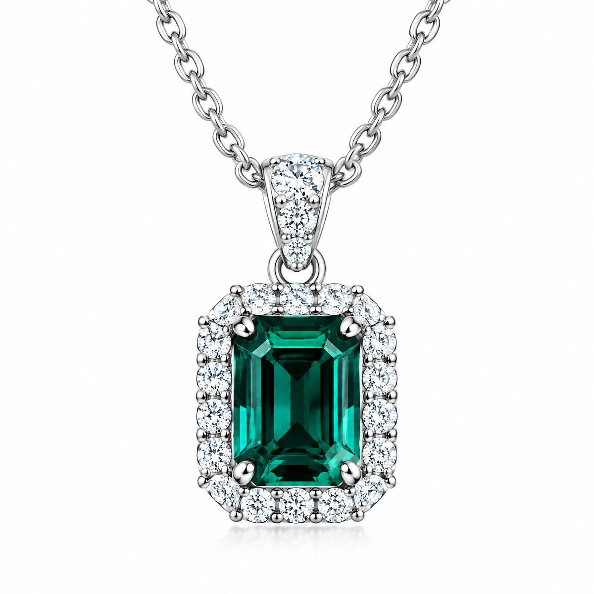 Emerald-Green Rectangle Halo Necklace — product view