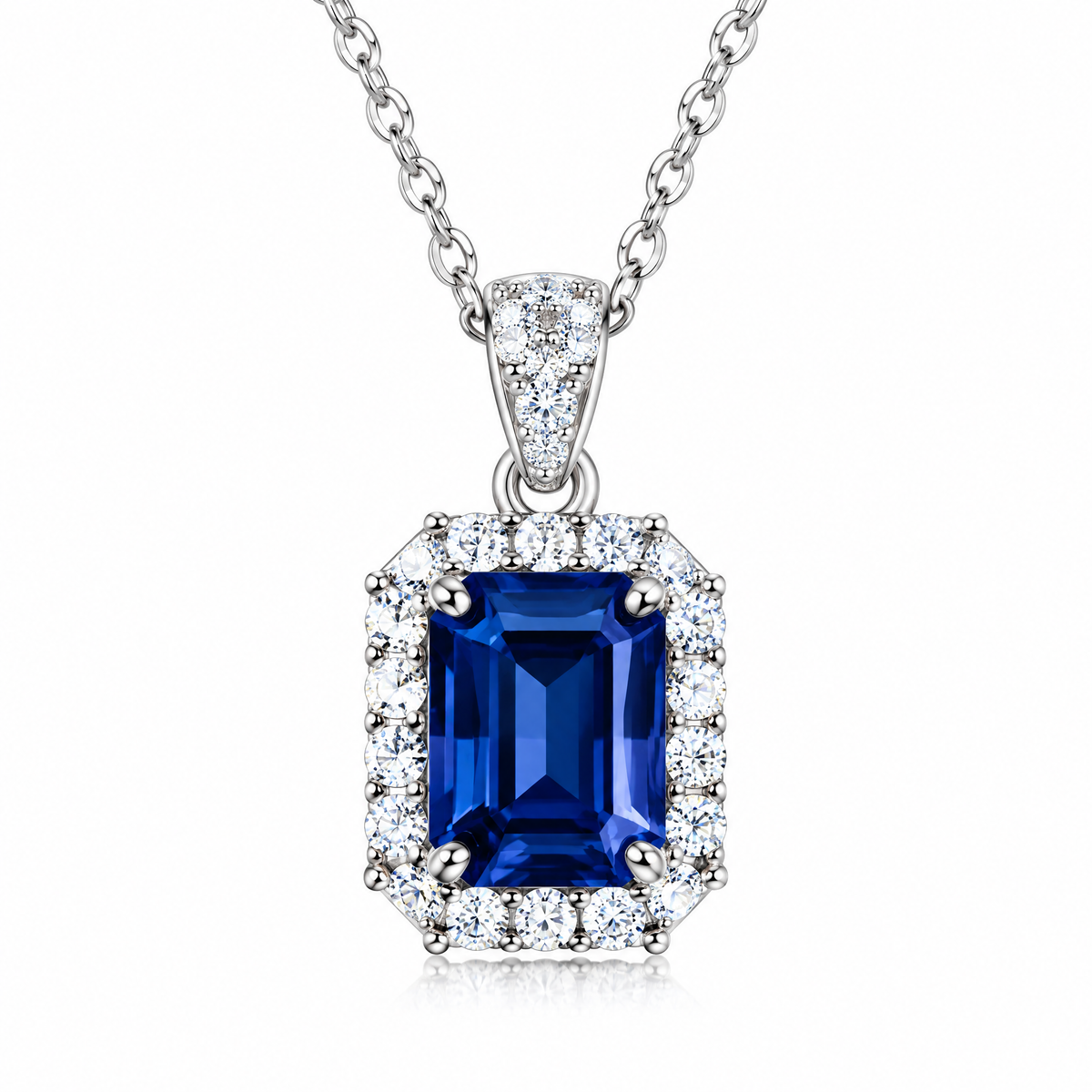 Emerald-Green Rectangle Halo Necklace — alternate color or finish