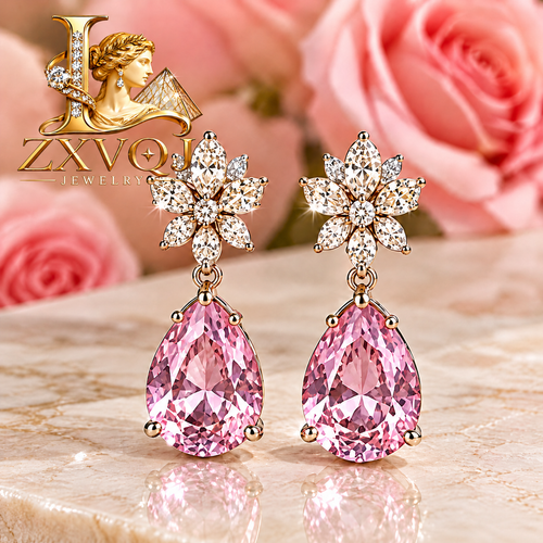 Blush Pink Blossom Teardrop Earrings — styled view