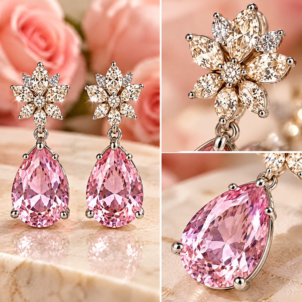 Blush Pink Blossom Teardrop Earrings — design details