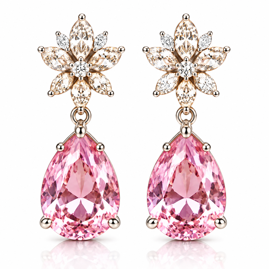 Blush Pink Blossom Teardrop Earrings — product view