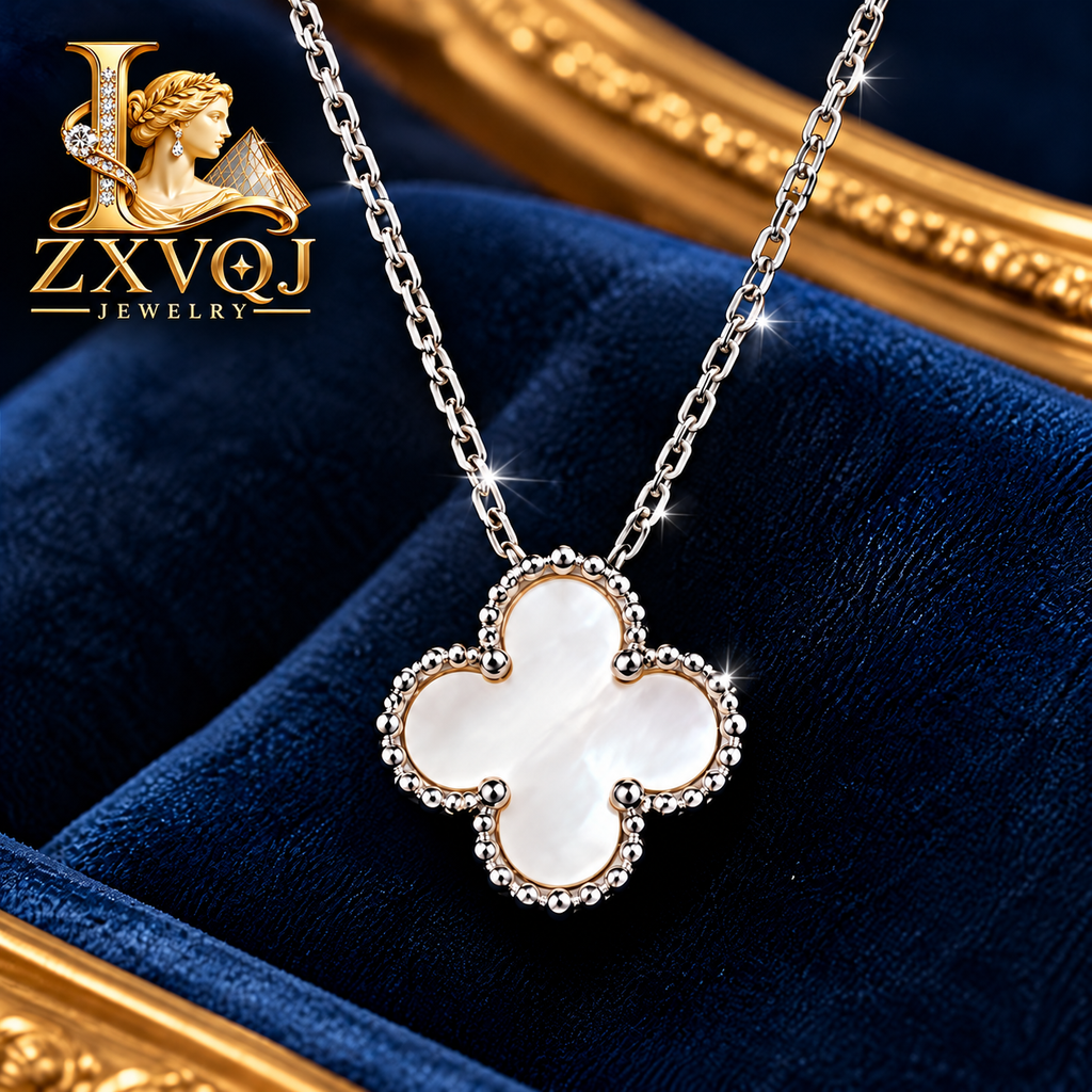 Ivory Clover Charm Necklace — styled view