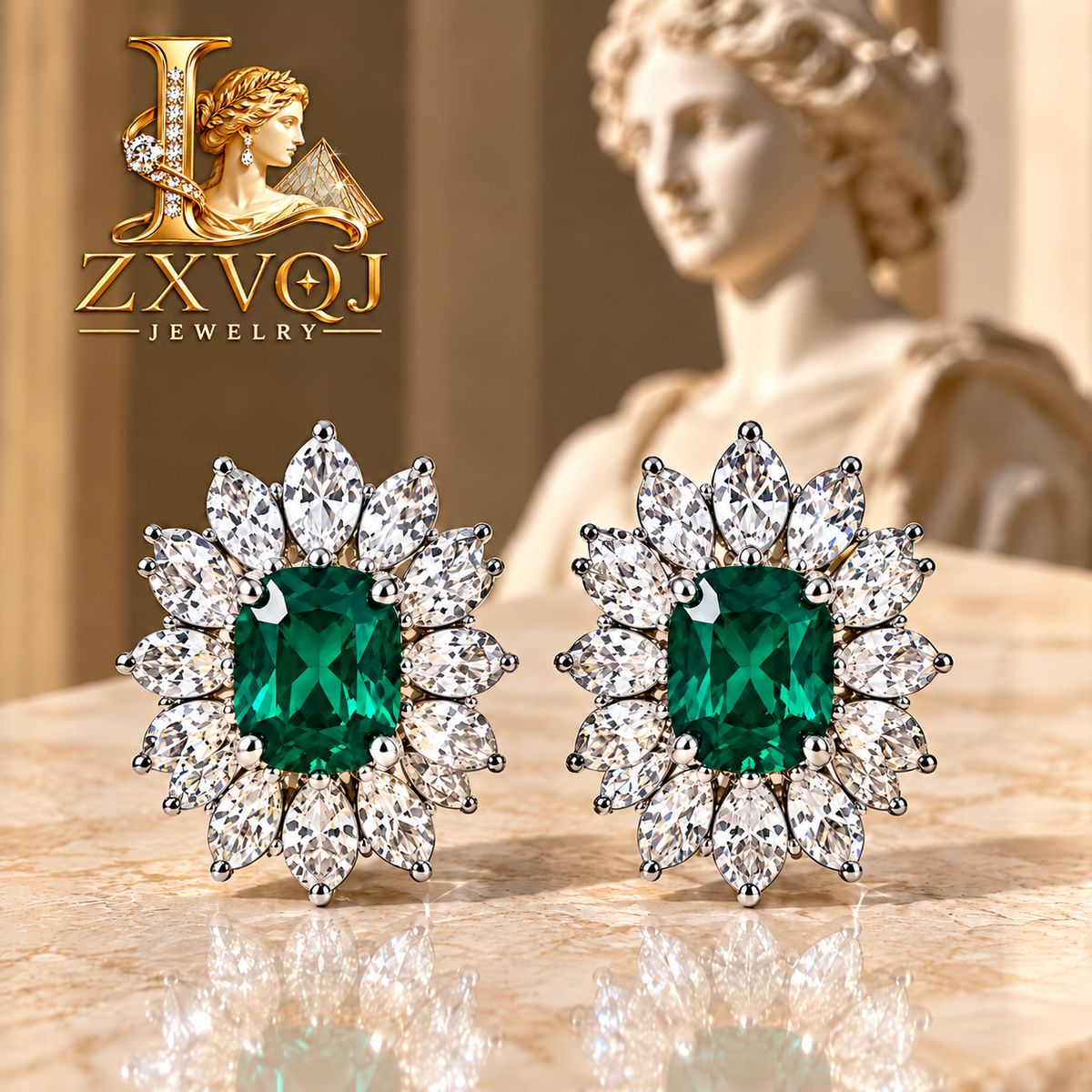Emerald-Green Floral Halo Stud Earrings — styled view