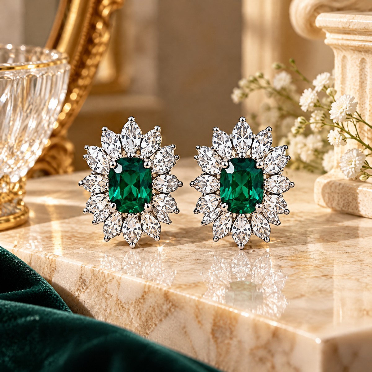 Emerald-Green Floral Halo Stud Earrings — styling inspiration