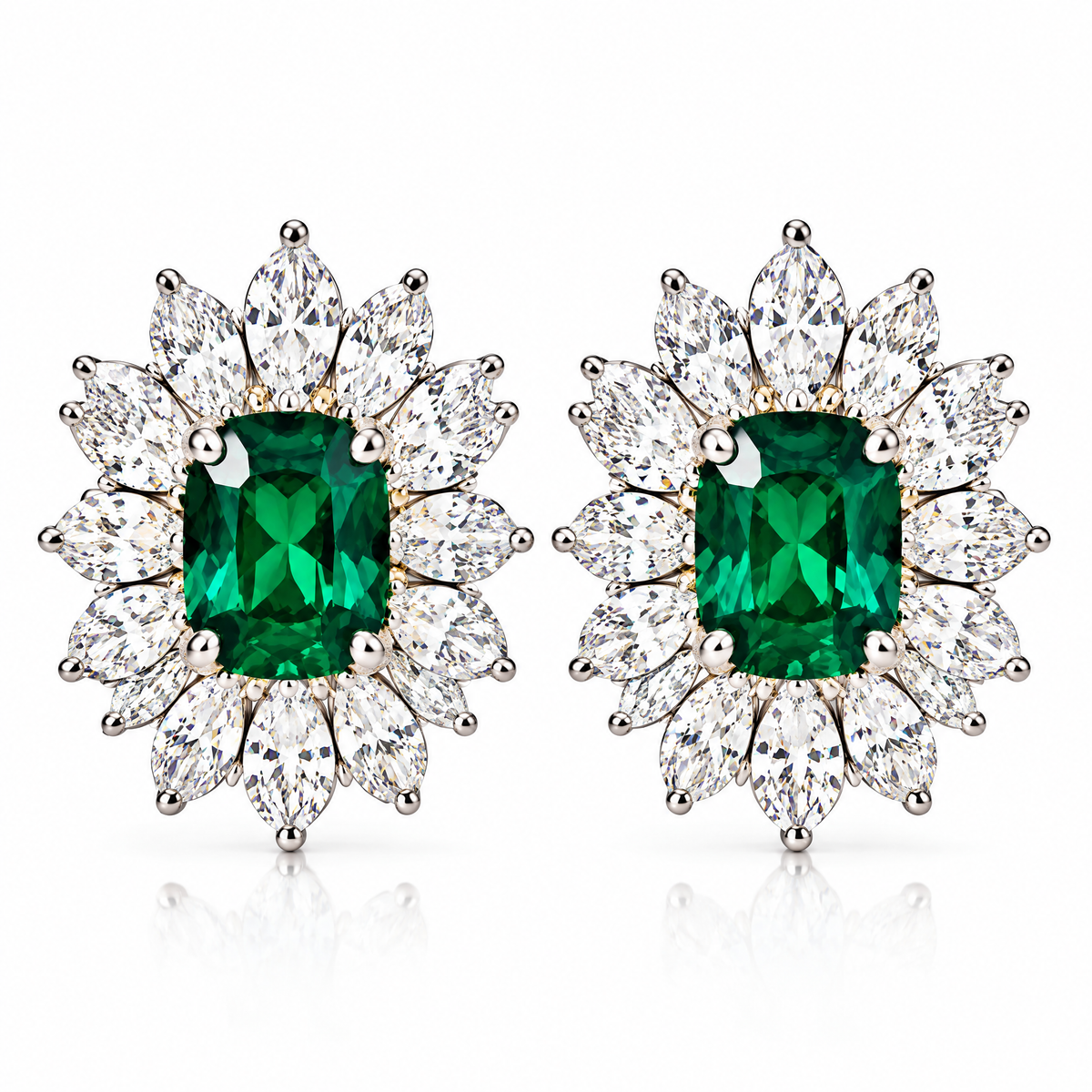 Emerald-Green Floral Halo Stud Earrings — product view