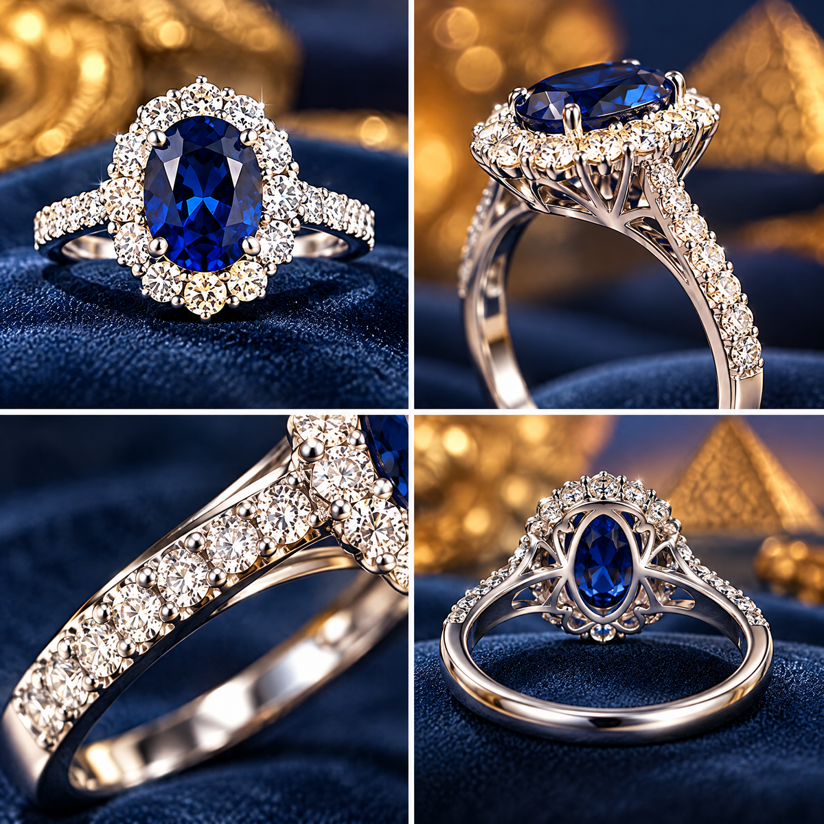 Midnight Blue Oval Halo Ring — design details