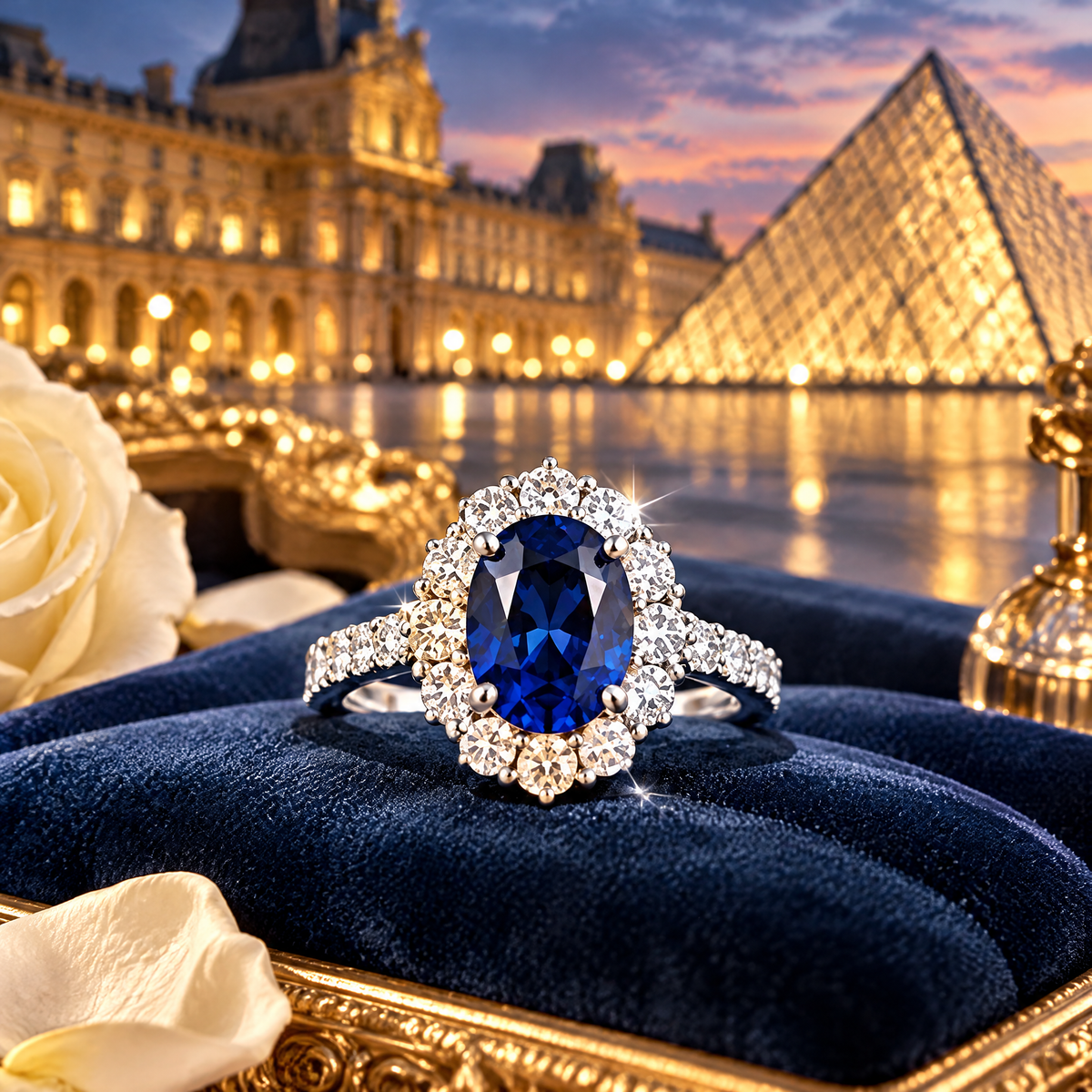 Midnight Blue Oval Halo Ring — styling inspiration