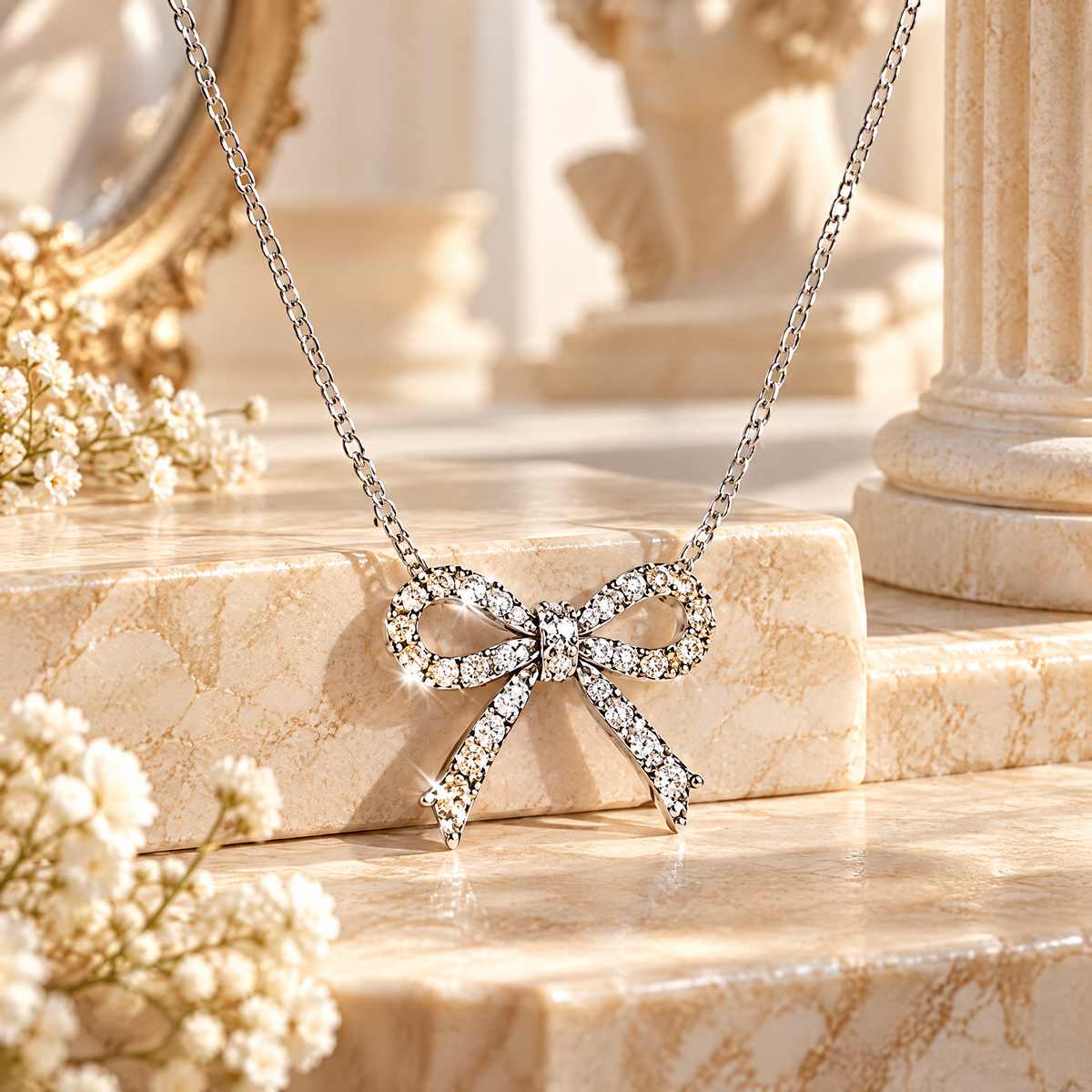 Crystal Ribbon Bow Pendant Necklace — styling inspiration