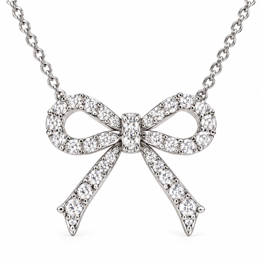 Crystal Ribbon Bow Pendant Necklace — product view