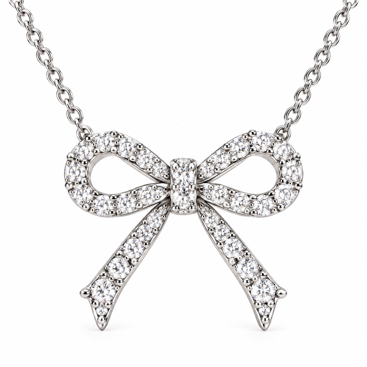 Crystal Ribbon Bow Pendant Necklace — product view