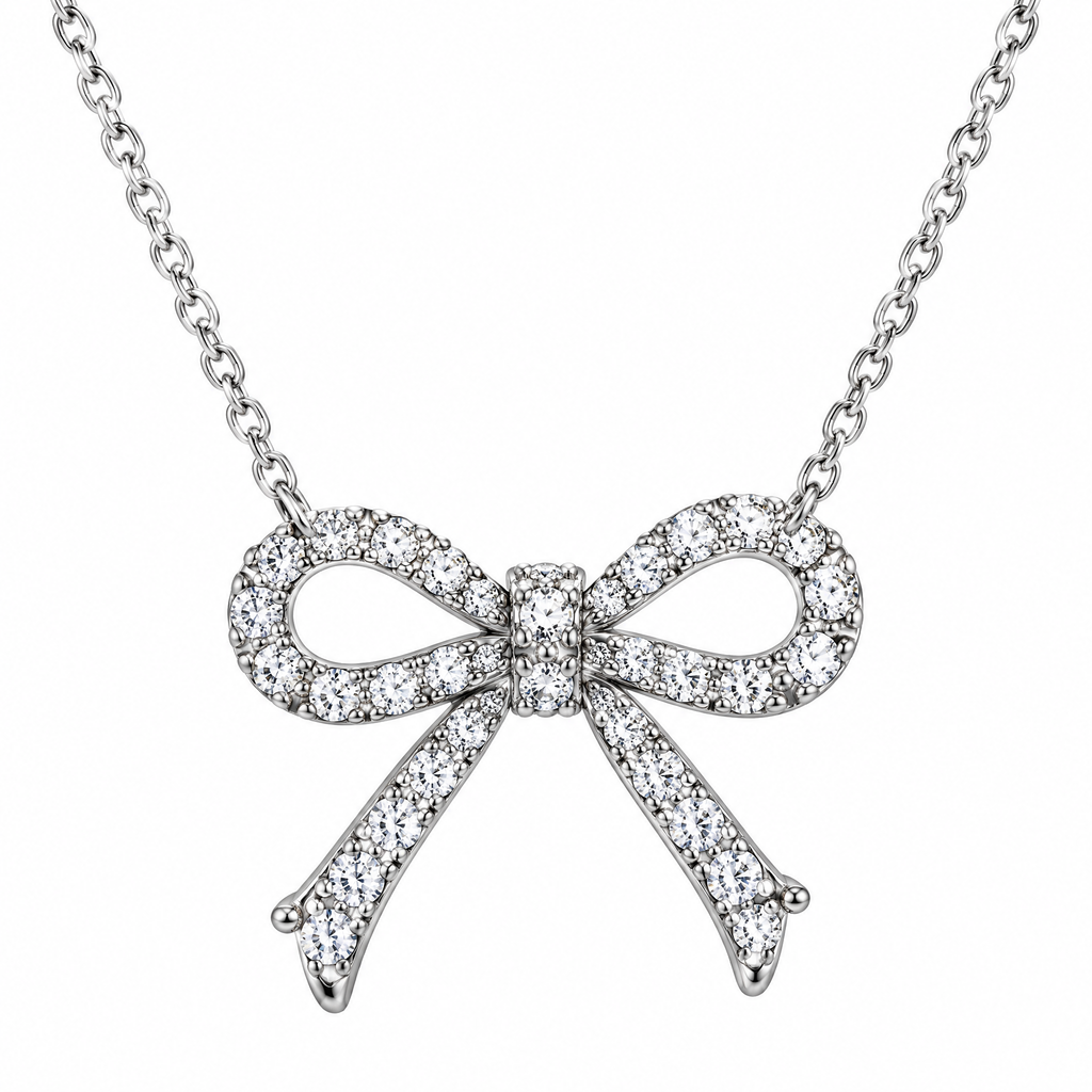 Crystal Ribbon Bow Pendant Necklace — alternate color or finish