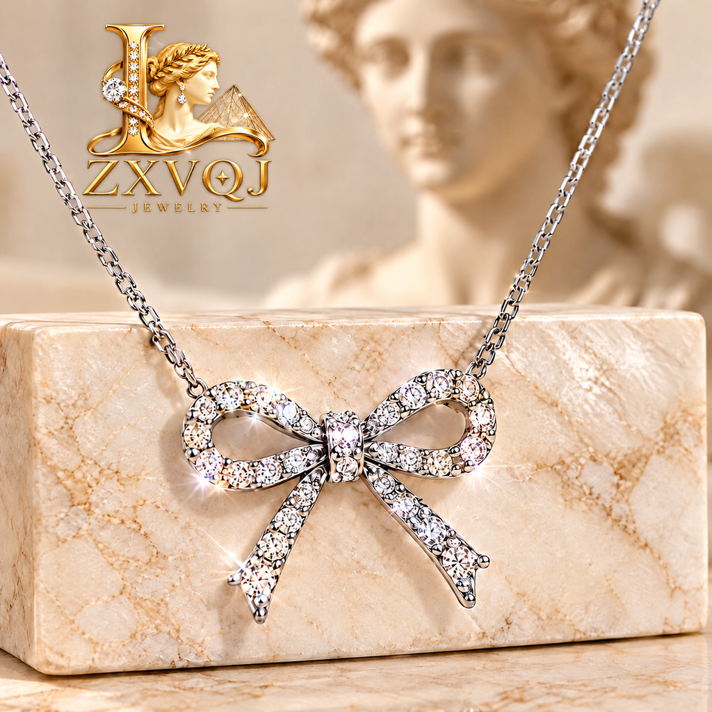 Crystal Ribbon Bow Pendant Necklace — main image