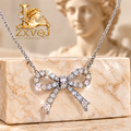Crystal Ribbon Bow Pendant Necklace — main image