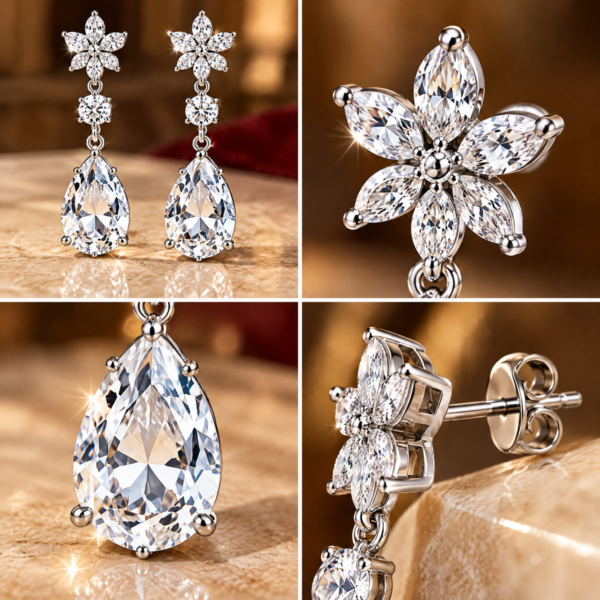 Crystal Blossom Teardrop Earrings — design details