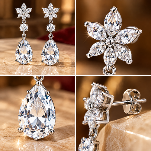 Crystal Blossom Teardrop Earrings — design details