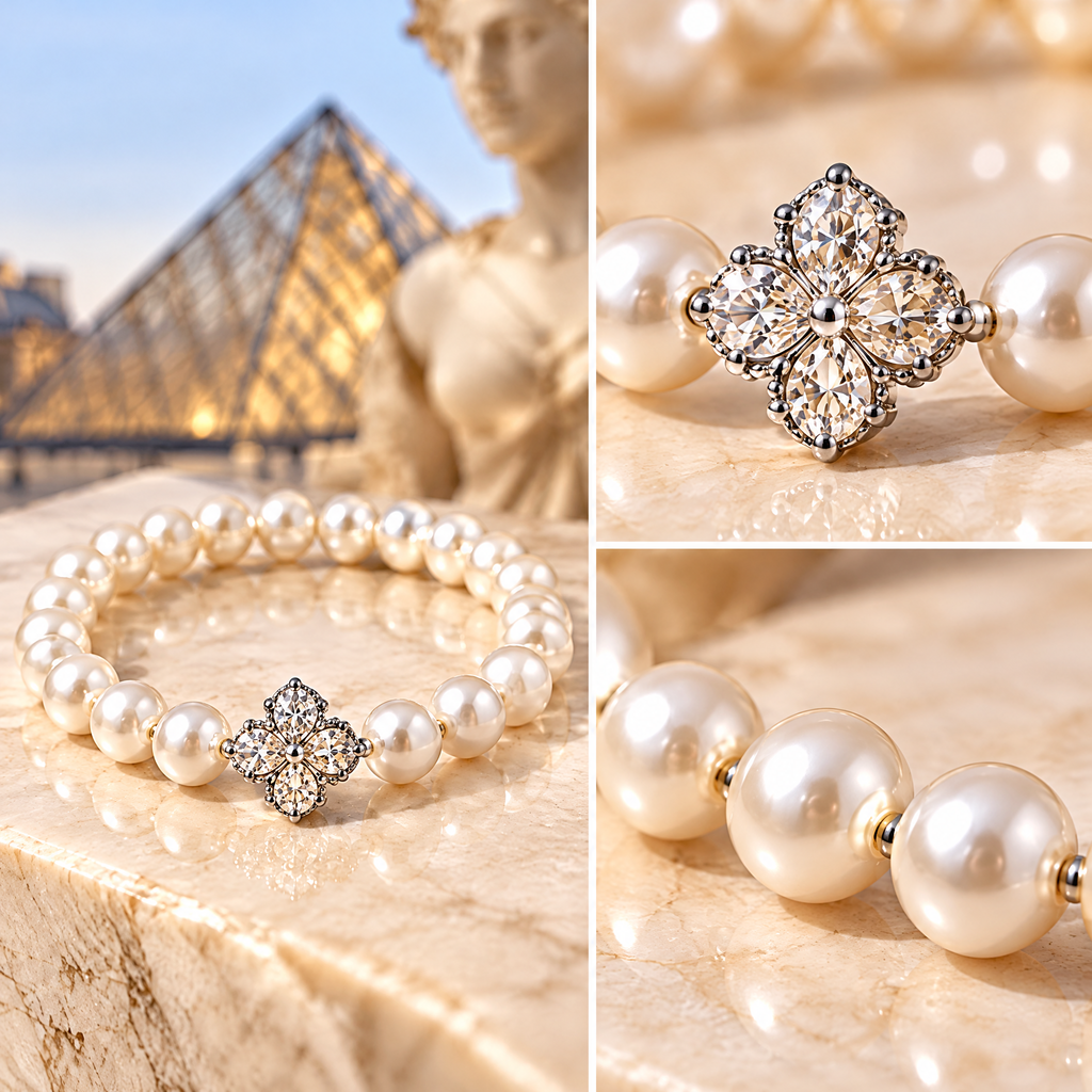 Pearl-Look Floral Charm Bracelet — design details