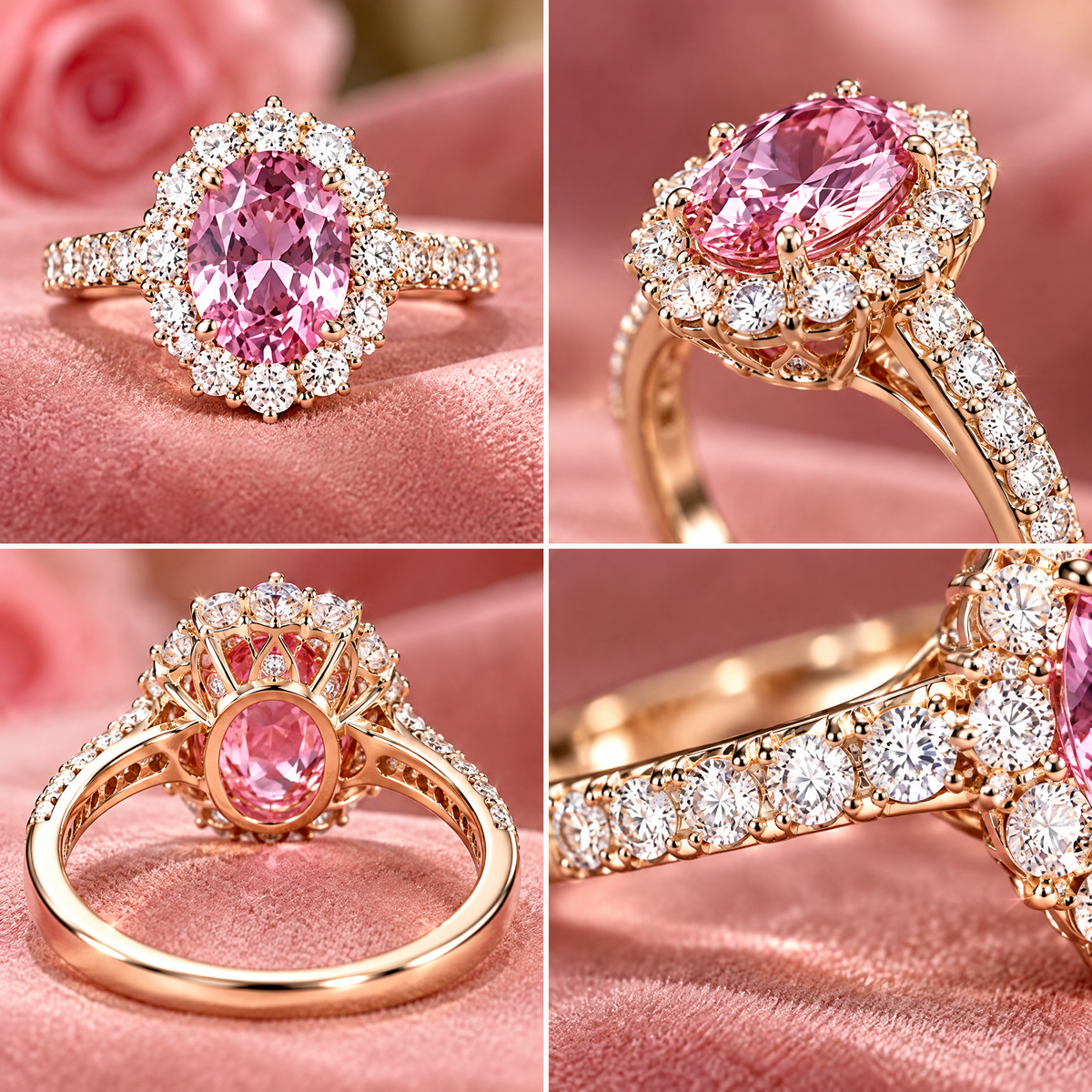 Rose Pink Oval Halo Ring — design details