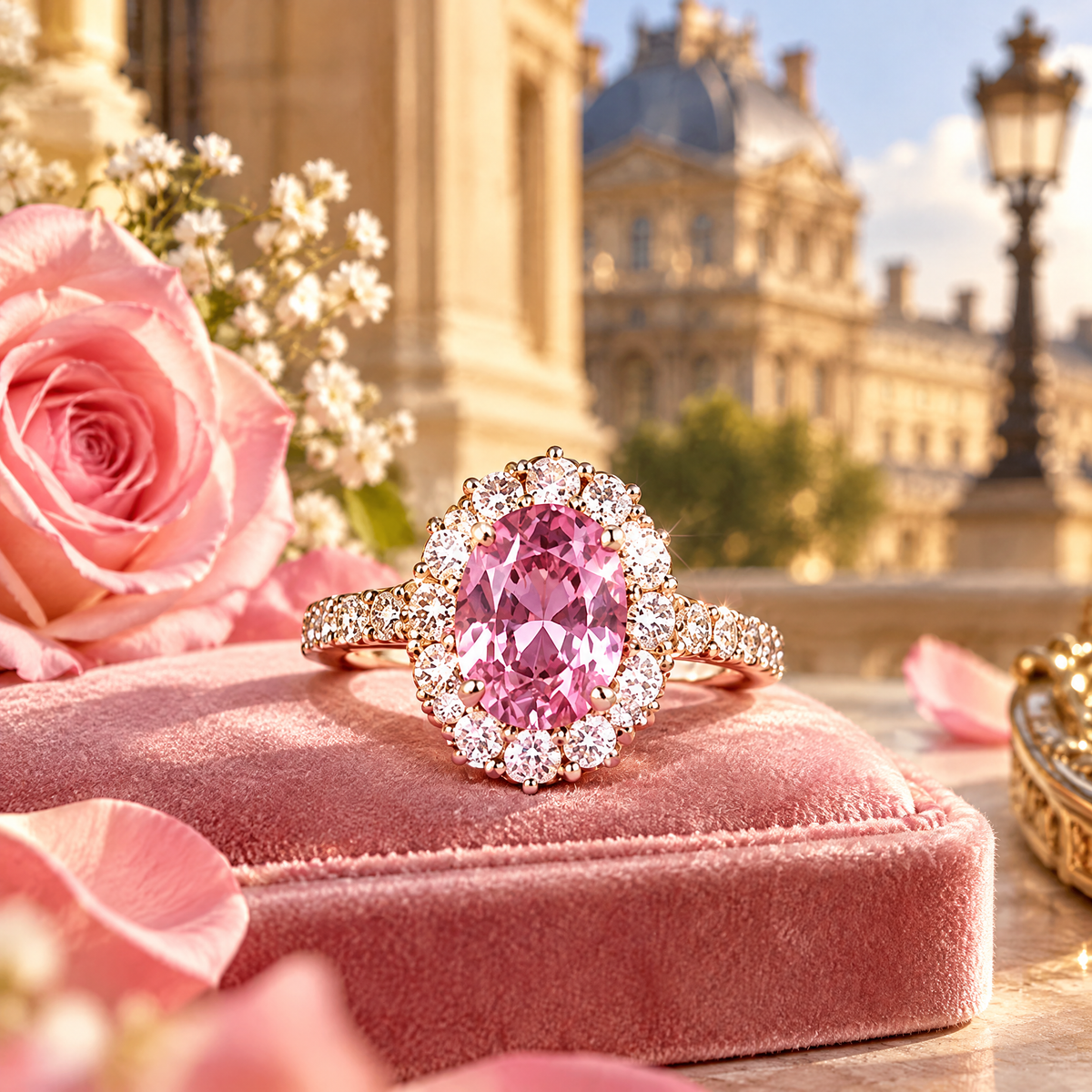Rose Pink Oval Halo Ring — styling inspiration