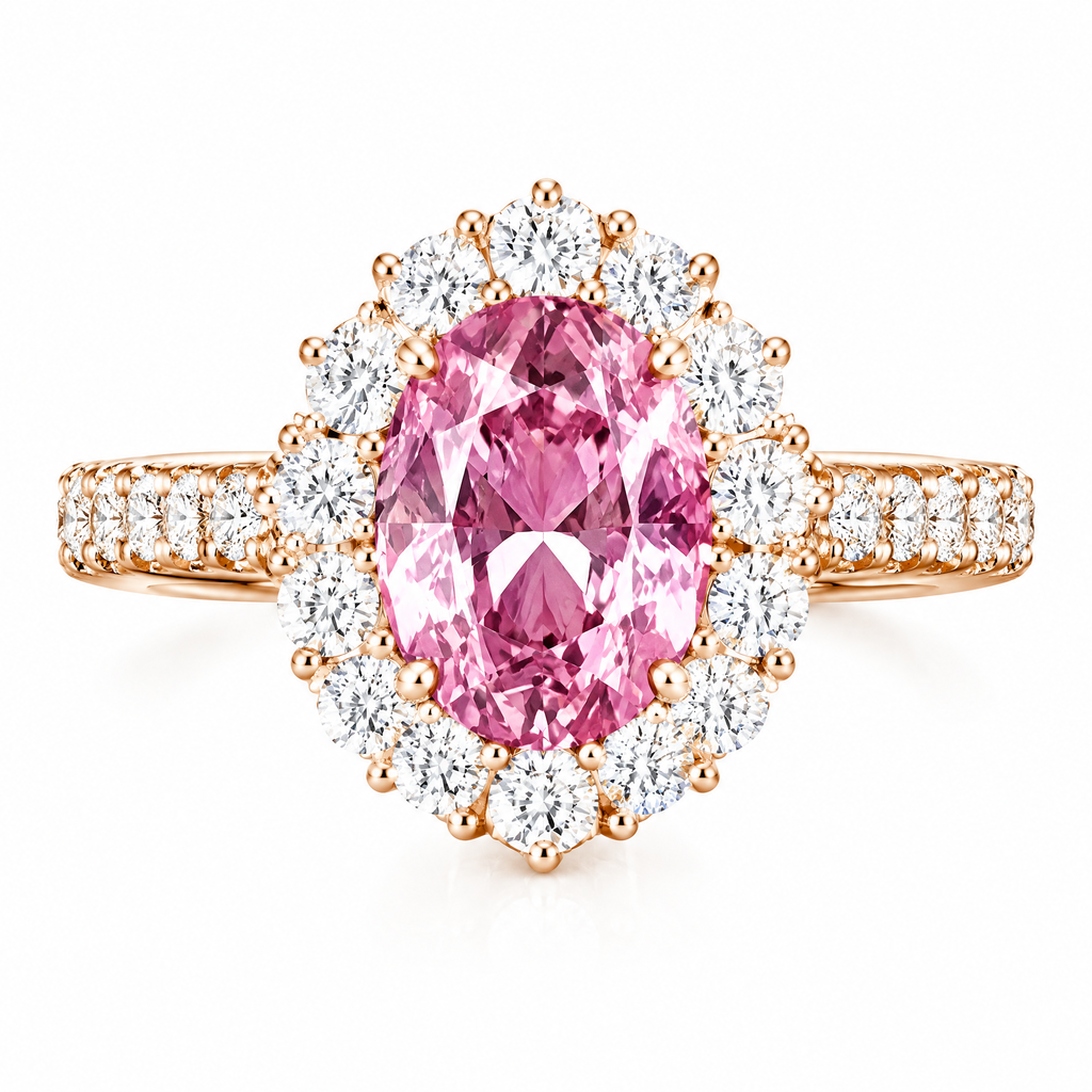 Rose Pink Oval Halo Ring — product view