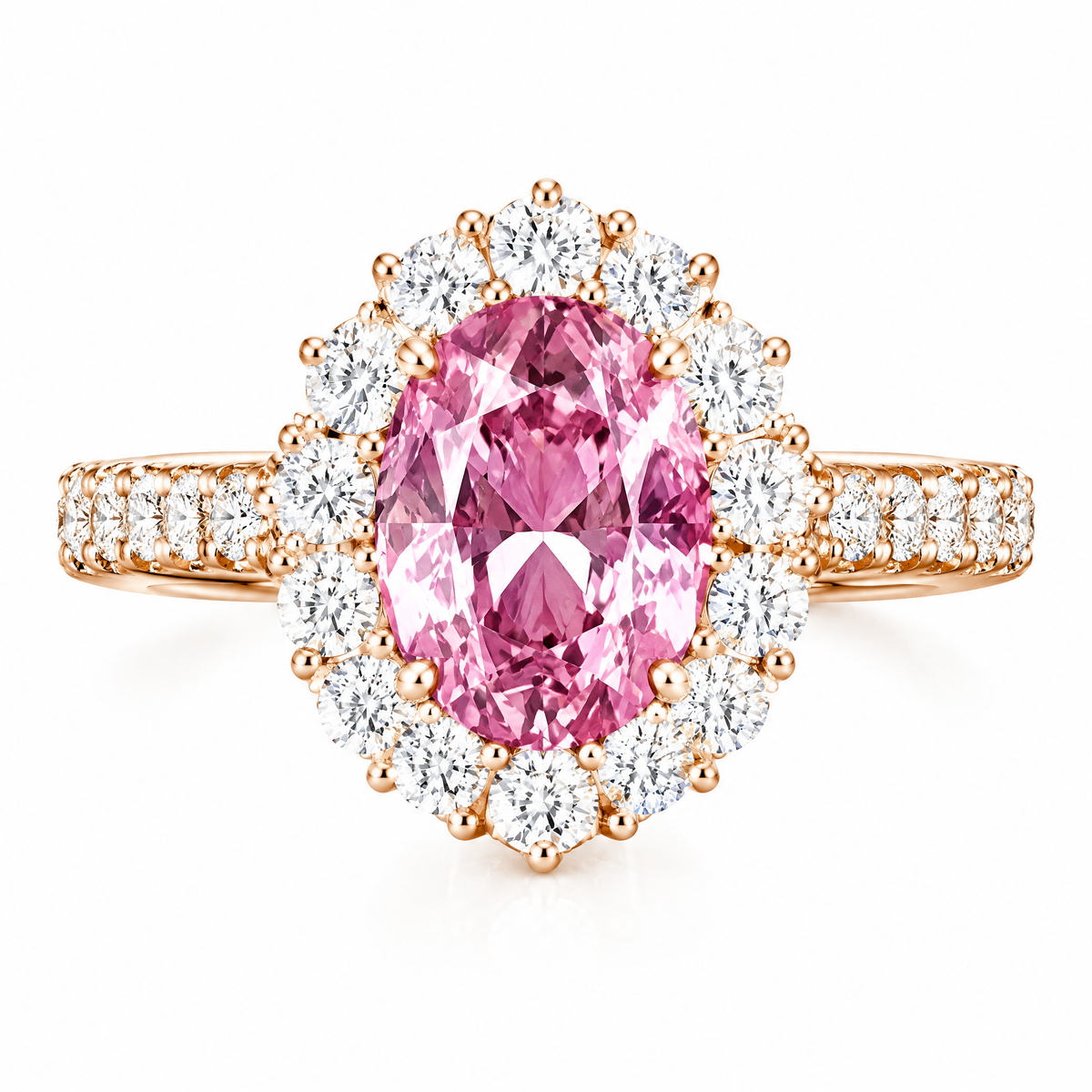 Rose Pink Oval Halo Ring — product view