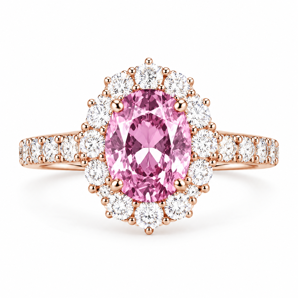Rose Pink Oval Halo Ring — alternate color or finish